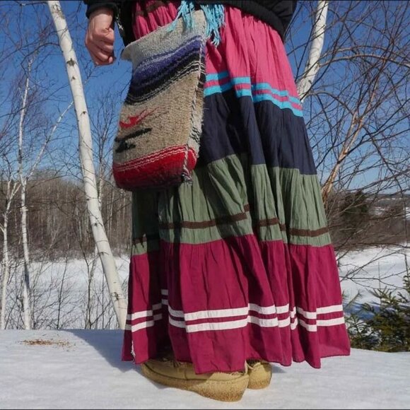 Y2K 90s Tiered Patchwork Maxi Skirt Sz Small Pull On Color Block Hippie Boho - Picture 2 of 12